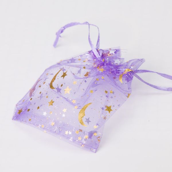 Organza bag Stars with the month purple with gold 10*12.5